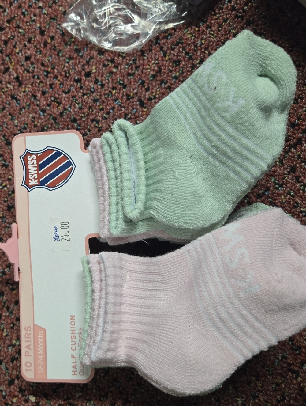 K-Swiss Baby Mint Green and Light Pink Cushioned Socks